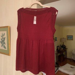 Loft cranberry red crochet-top tank, size M, NWT